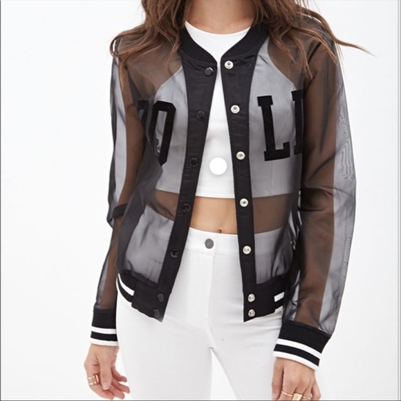Forever 21 organza Barbie see through bomber jacket black size S - Picture 4 of 8